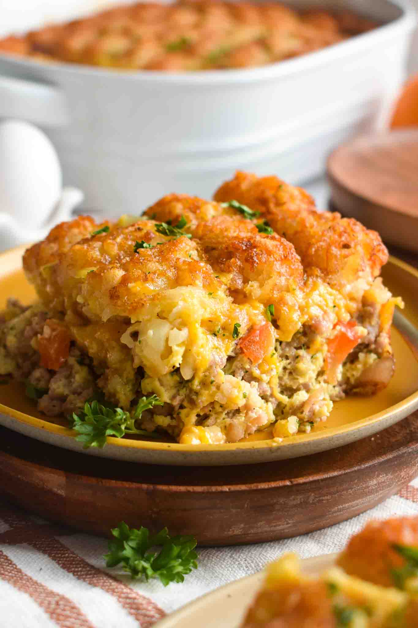 Breakfast Tater Tot Casserole with Pork Sausage
